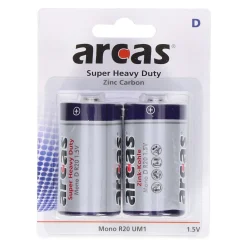 Arcas Zink-Kohle Mono-Batterien R20, 2 Stück