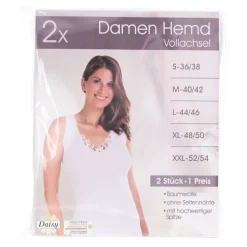 Damen Unterhemd 2er Vollachsel, weiß, Spitze, sortiert