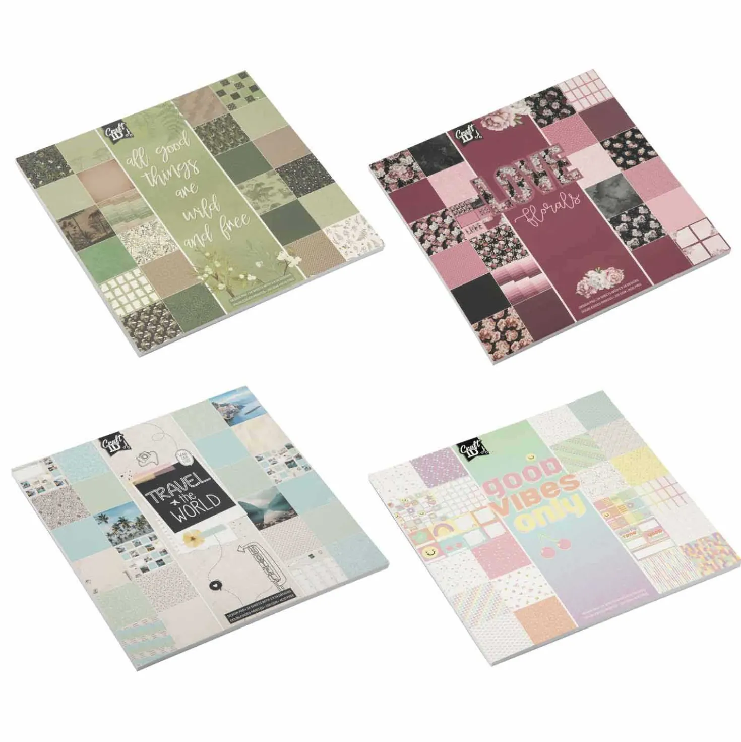 Designpapier 25x25 verschieden Motive, 24 Blatt