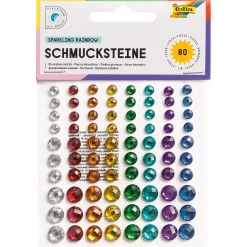 Folia Schmucksteine bunt selbstklebend, 80 Stück