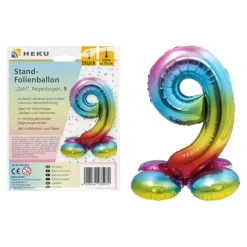 Folienballon Zahl 9 Jahre Regenbogen