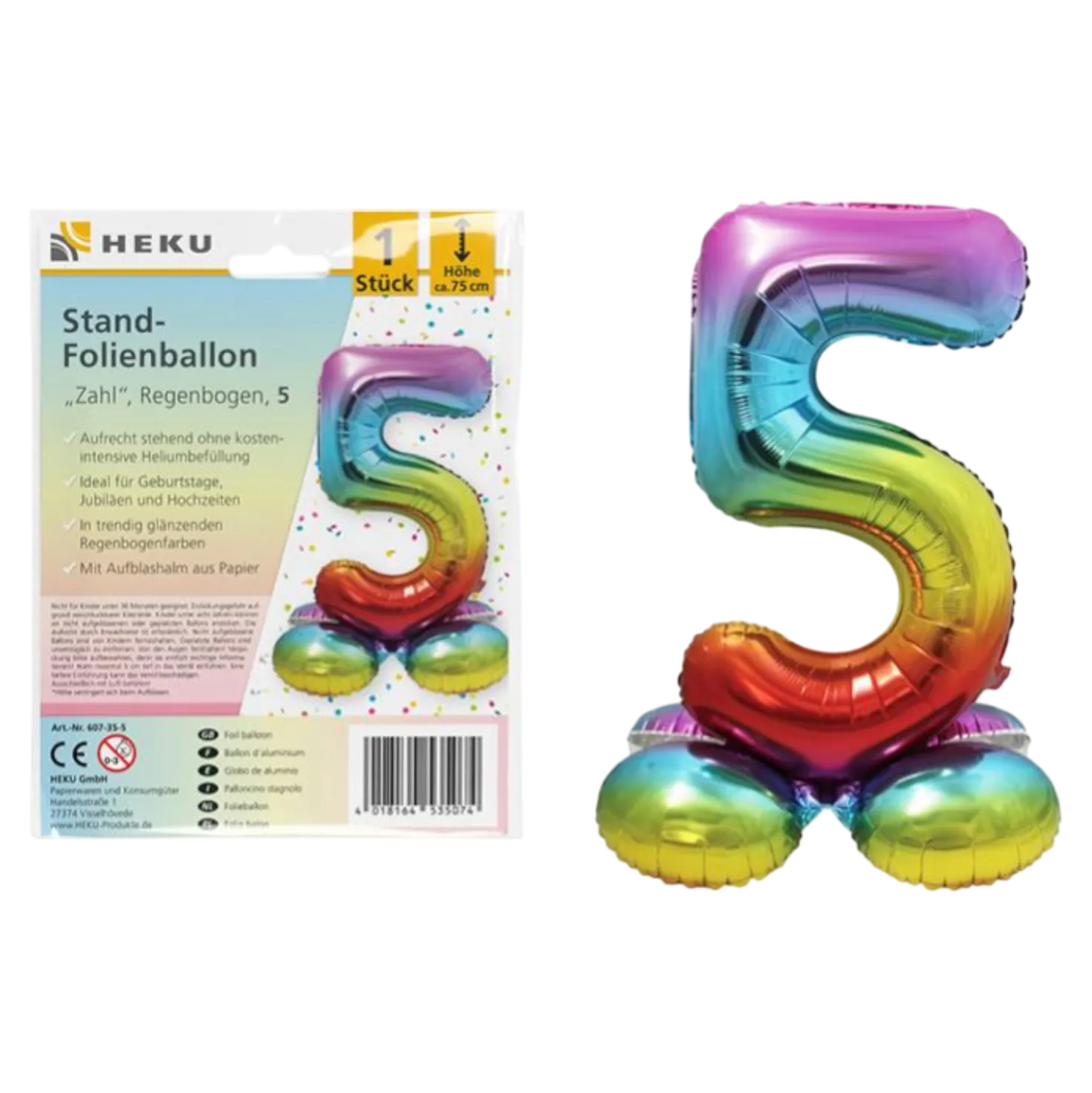 Folienballon Zahl 5 Jahre Regenbogen