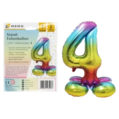 Folienballon Zahl 4 Jahre Regenbogen