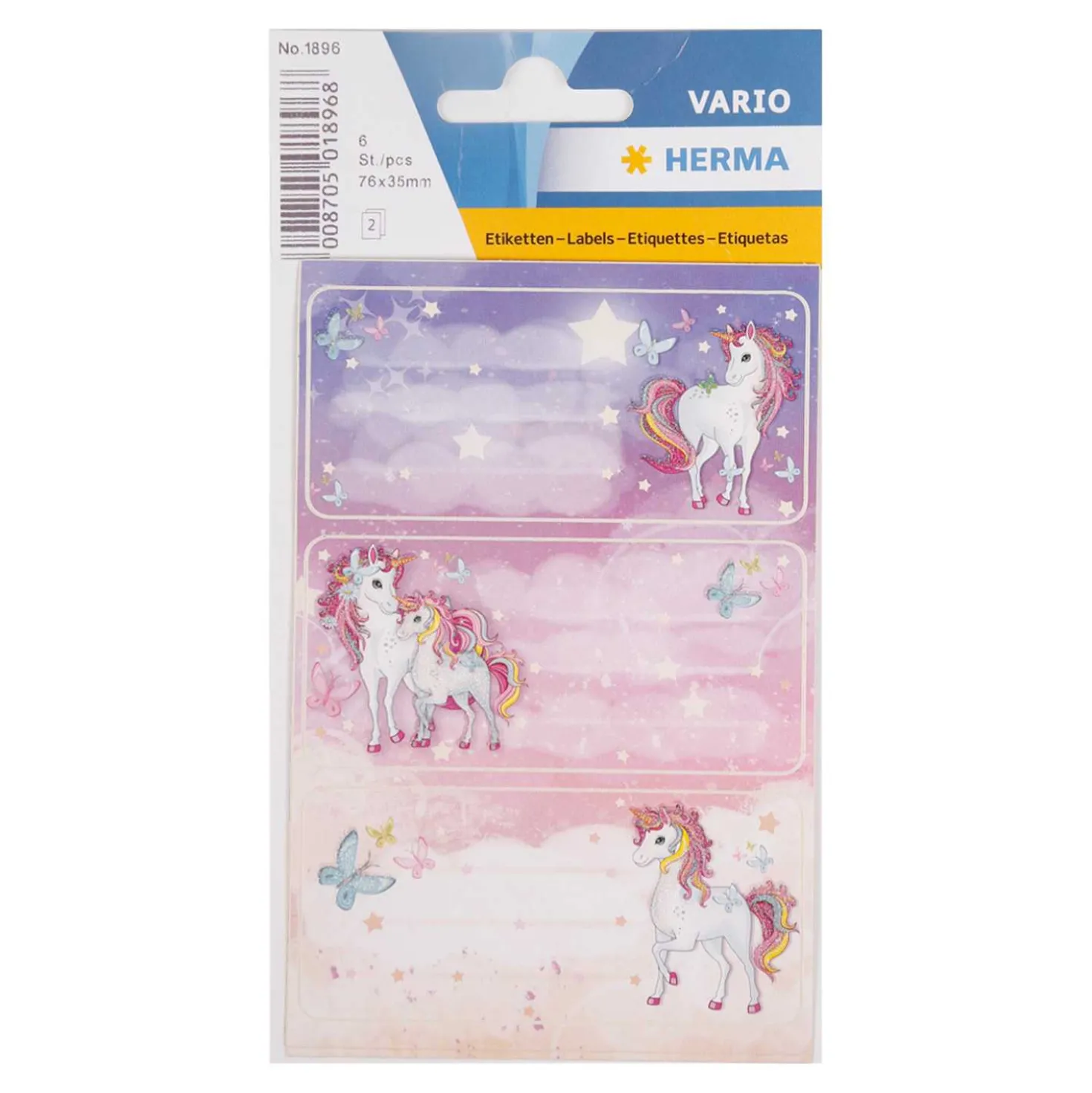 Herma Vario Buchetiketten Sticker Einhorn beglimmert 6 Stück