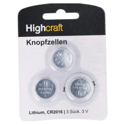 Highcraft Batterie CR2016 Lithium, 3 Stück