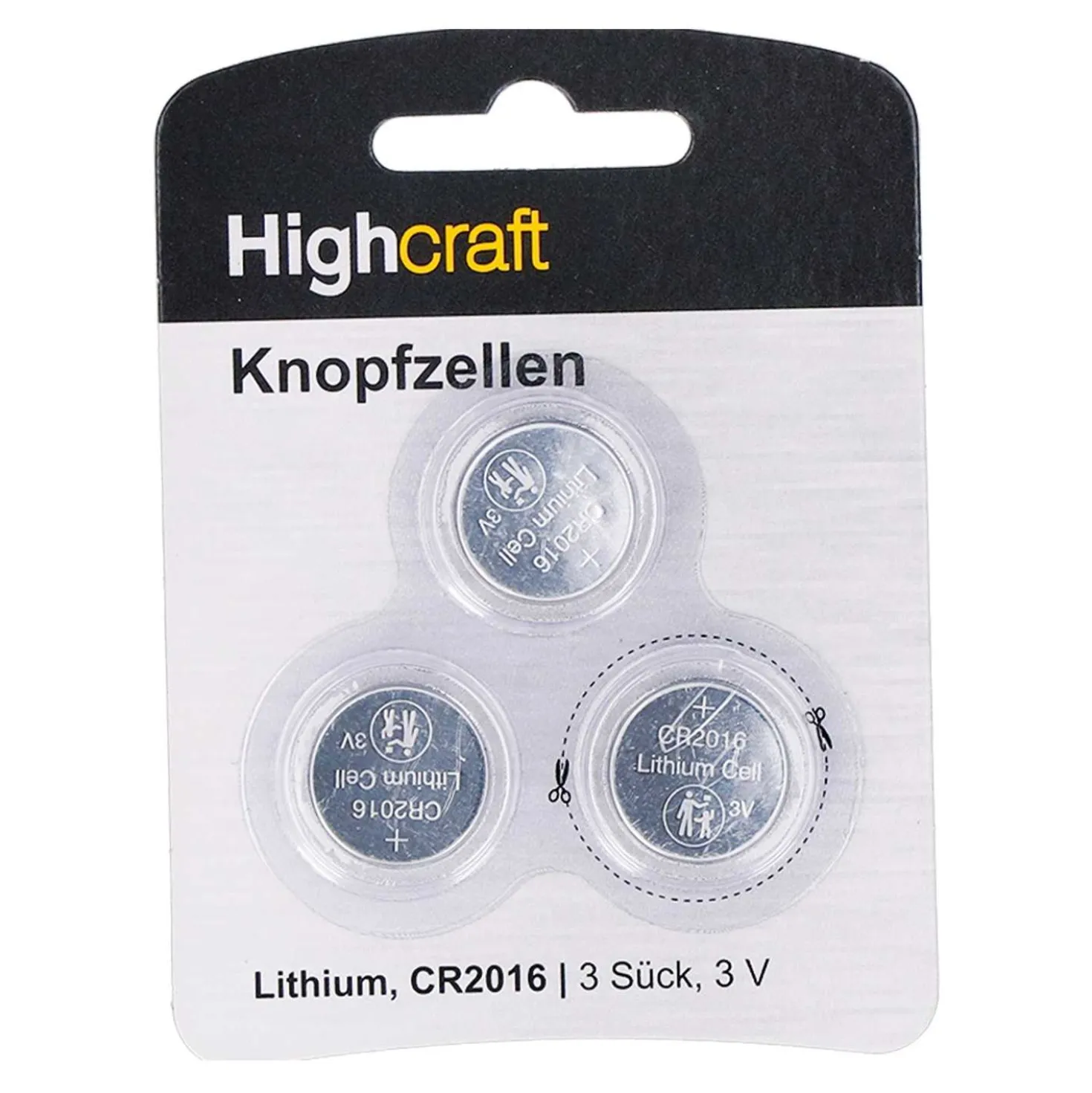 Highcraft Batterie CR2016 Lithium, 3 Stück