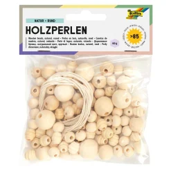 Holzperlen rund, natur, 83 Stück