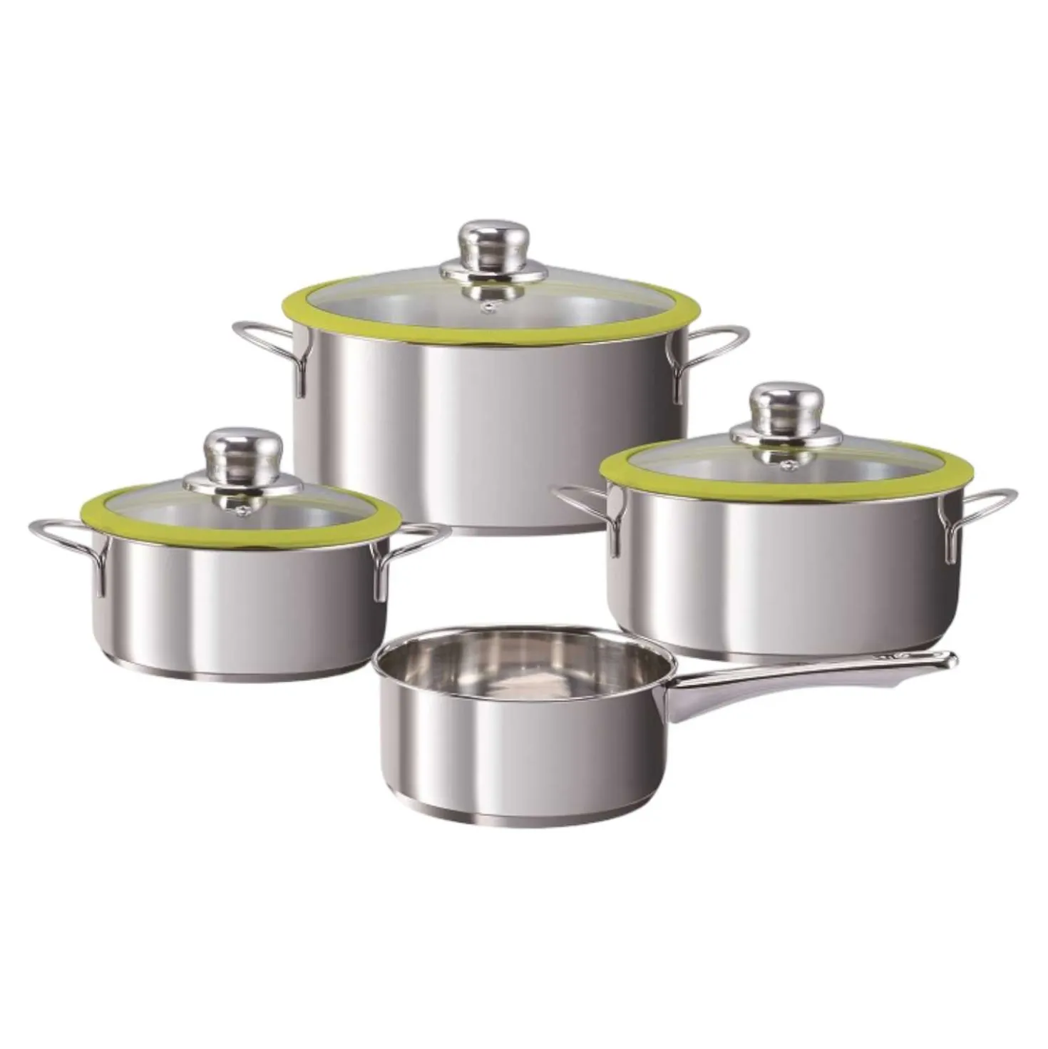 Kochtopfset Edelstahl Silikonrand Kiwi, 7-teilig