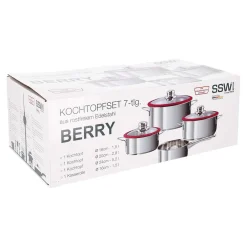 Kochtopfset Edelstahl Silikonrand Berry, 7-teilig