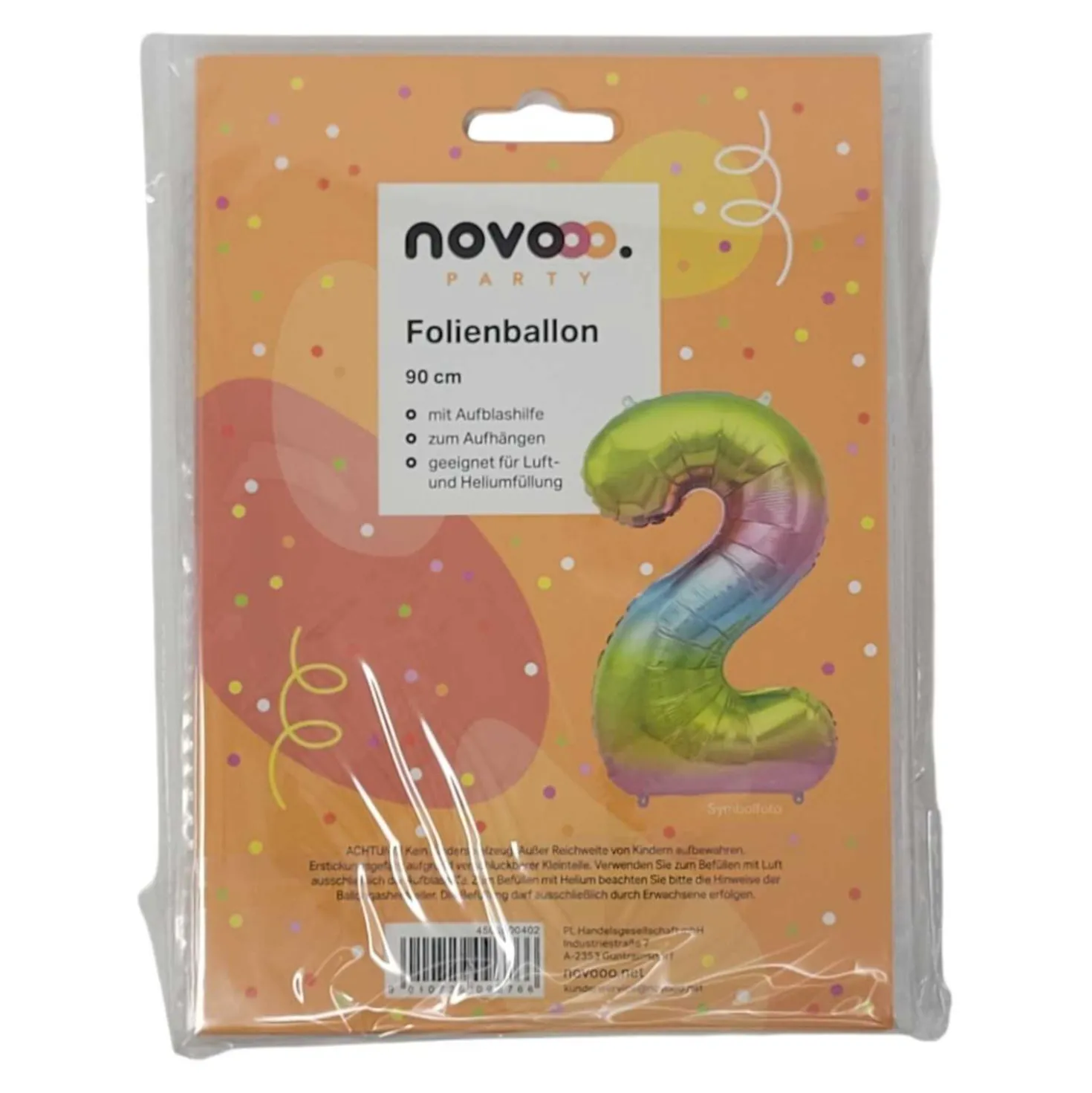 novooo Folienballon 2 Jahre Regenbogen, 90 cm