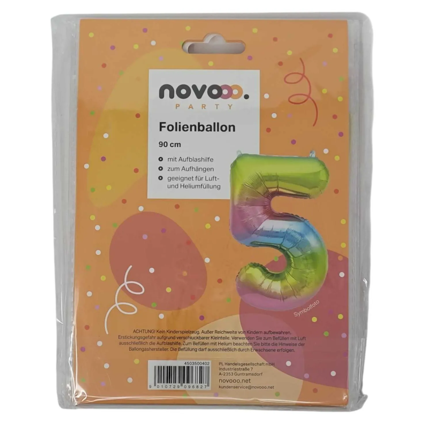 novooo Folienballon 5 Jahre Regenbogen, 90 cm