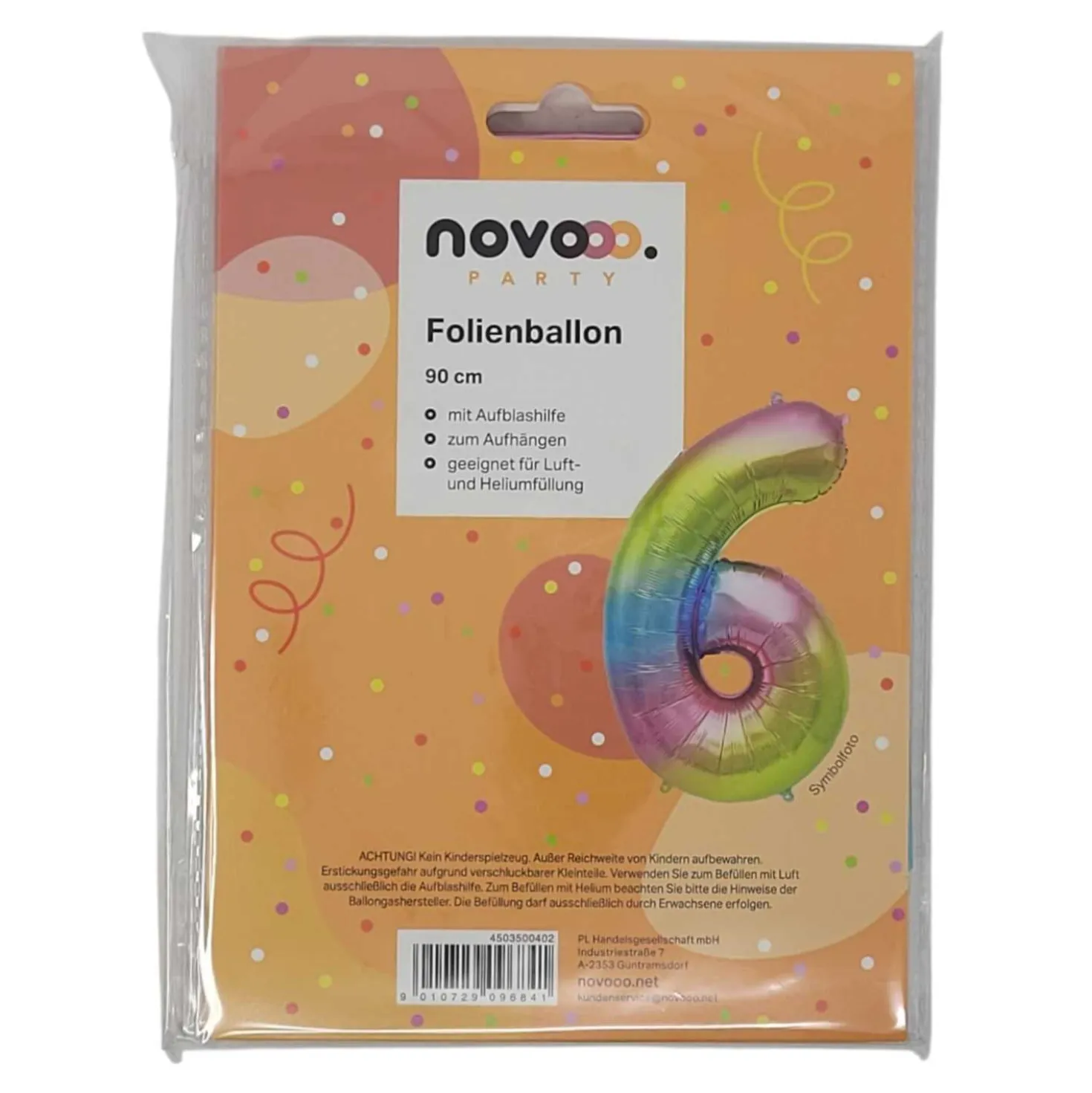 novooo Folienballon 6 Jahre Regenbogen, 90 cm
