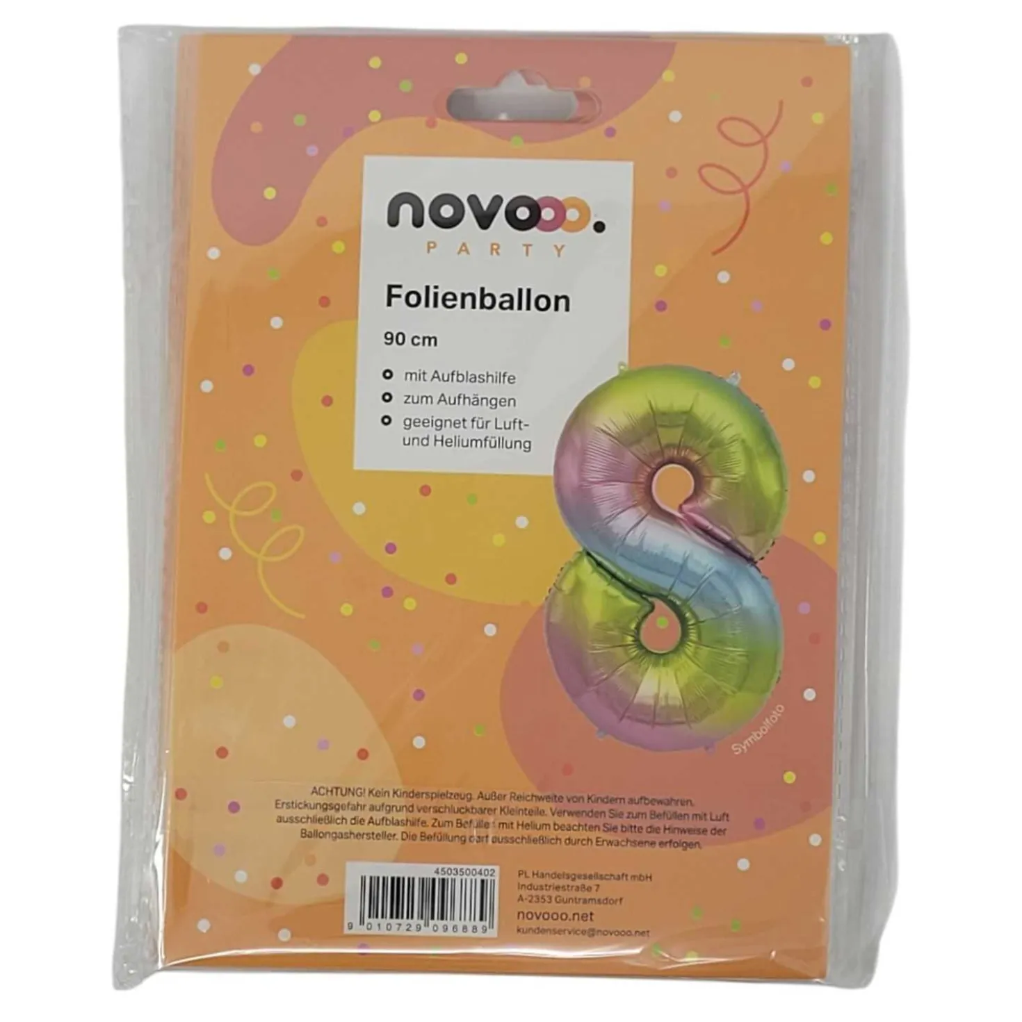 novooo Folienballon 8 Jahre Regenbogen, 90 cm