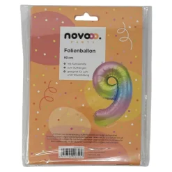 novooo Folienballon 9 Jahre Regenbogen, 90 cm