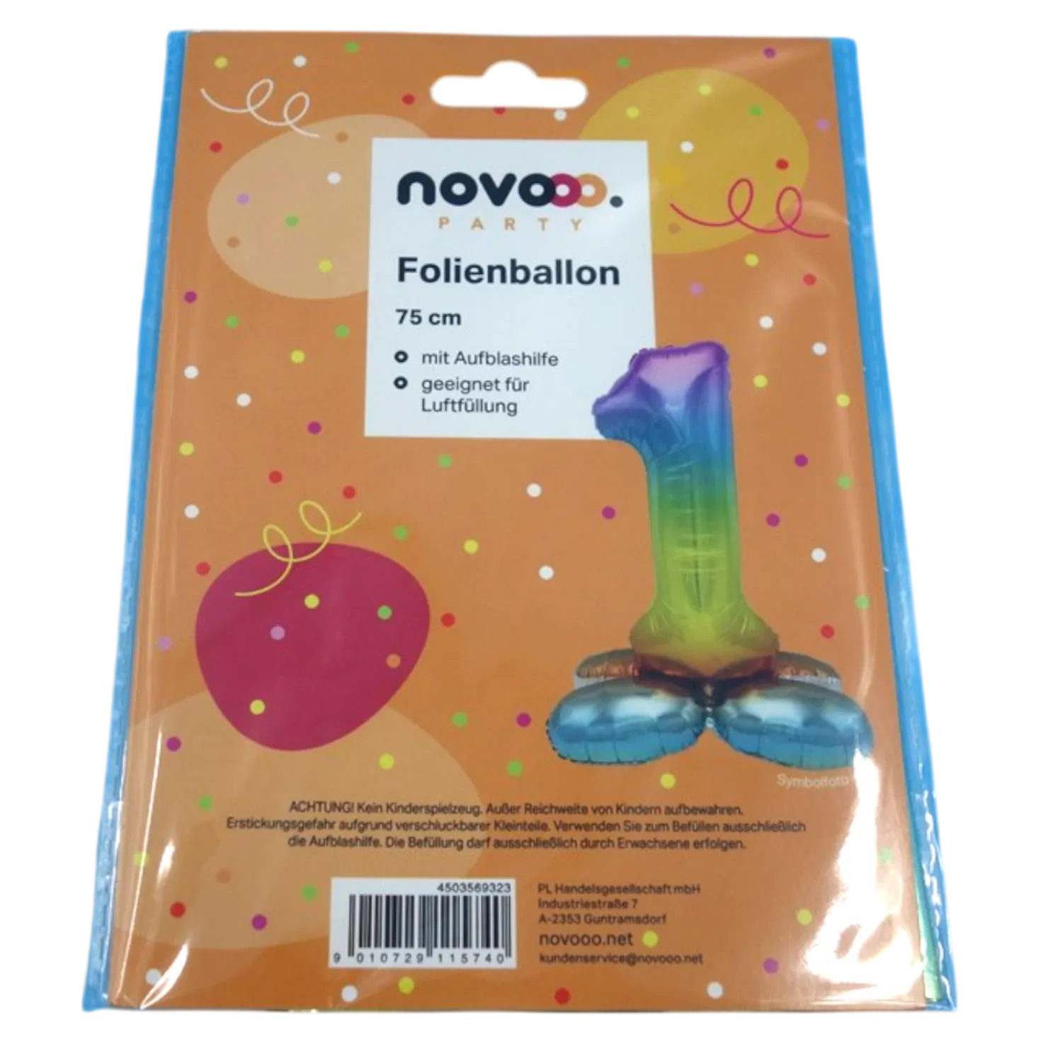 novooo Folienballon 1 Stand Zahl rainbow
