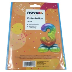 novooo Folienballon 3 Stand Zahl rainbow