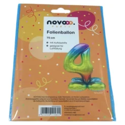 novooo Folienballon 4 Stand Zahl rainbow