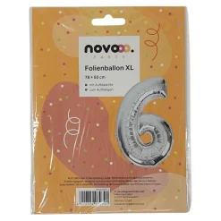 novooo Folienballon Zahl 6 Jahre, silber