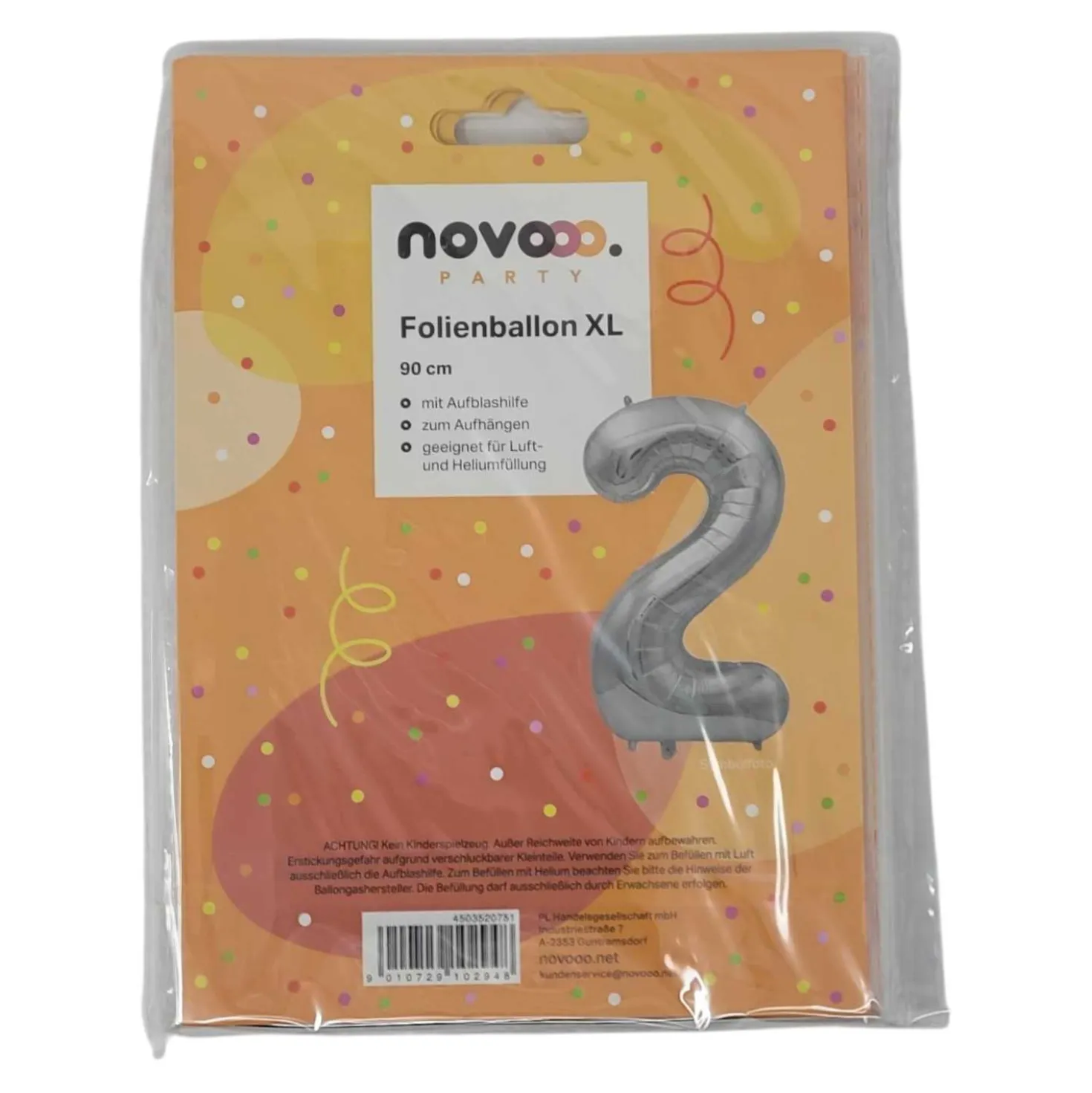 novooo Folienballon Zahl 2 Jahre, silber