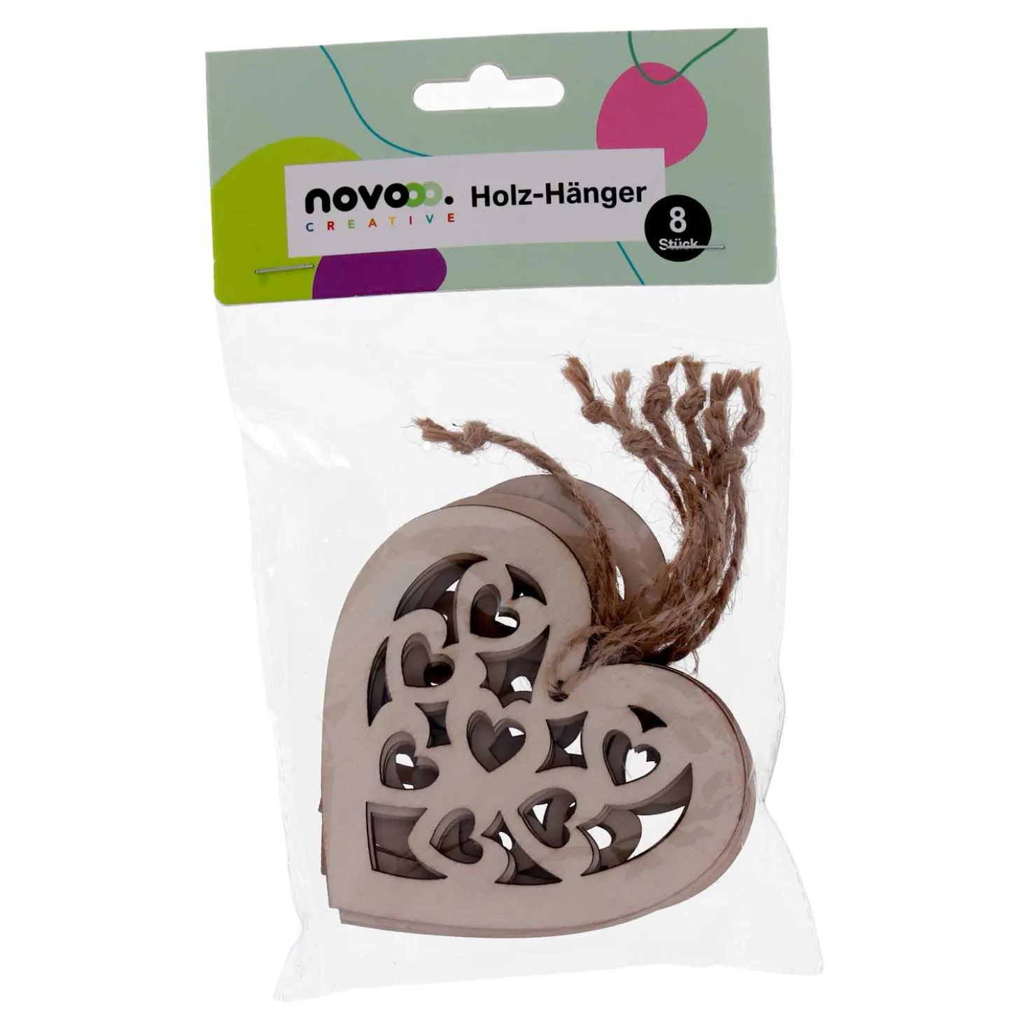 novooo Hänger Herzen Holz, 8 Stück