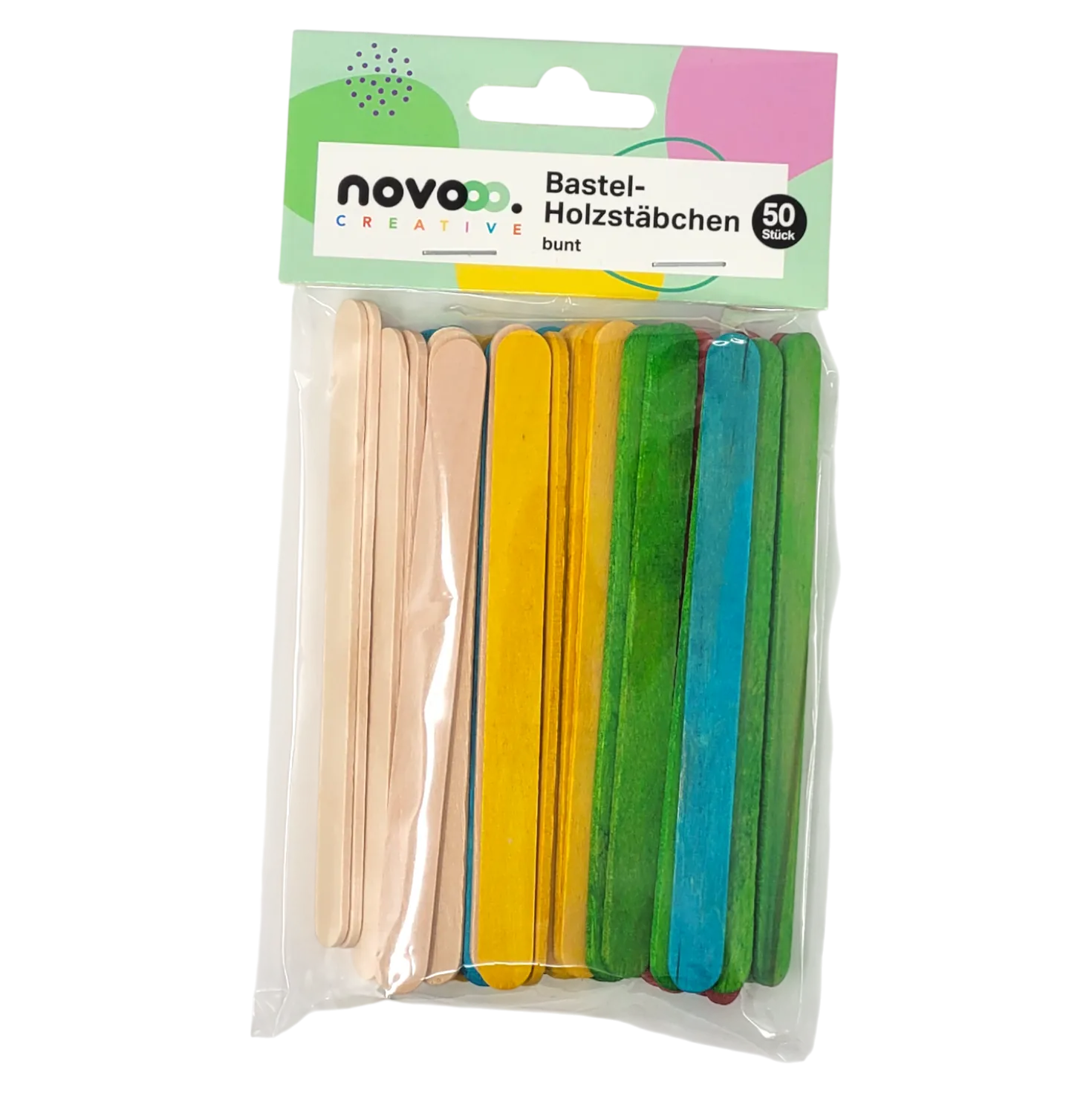 novooo Holzstäbchen bunt Bastelzubehör, 50 Stück