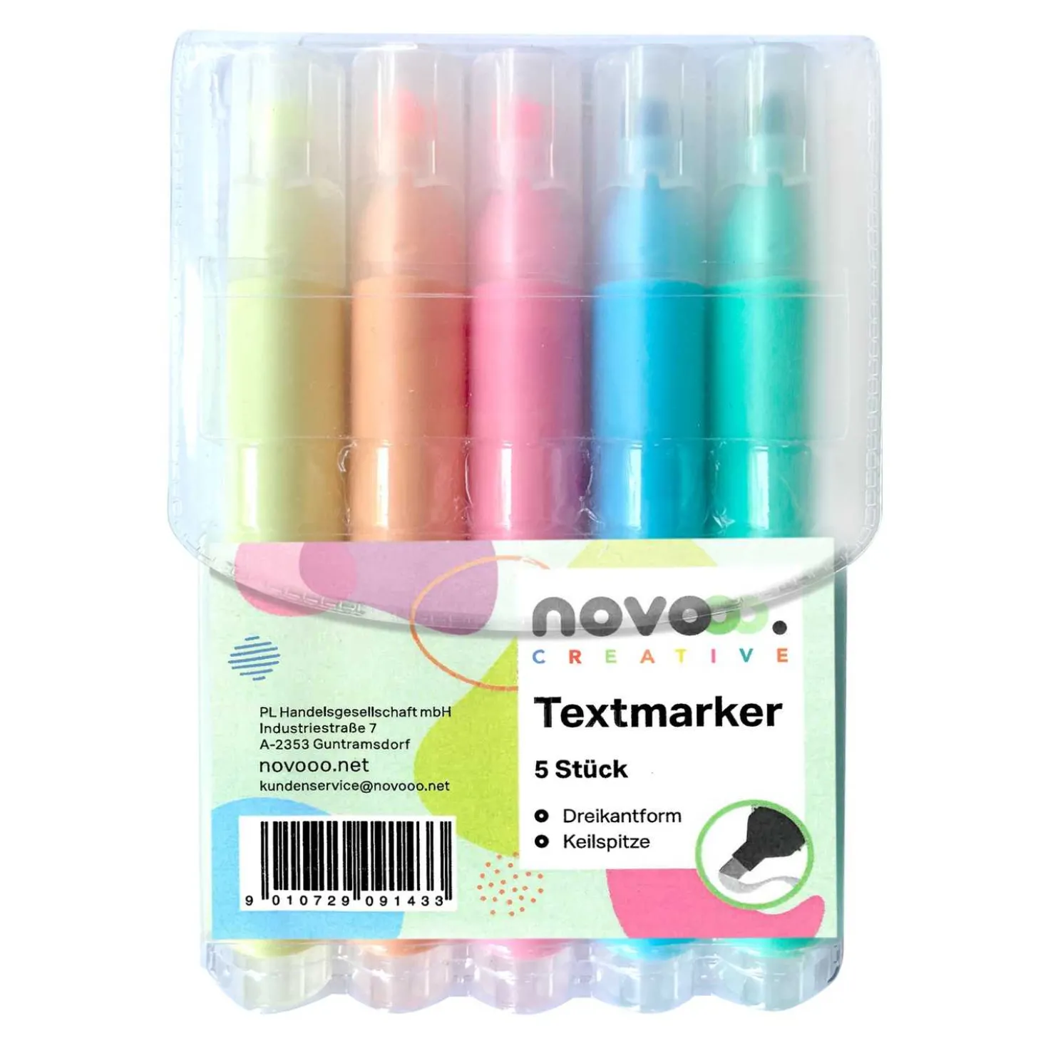 novooo Textmarker Dreikant Etui, 5 Stück