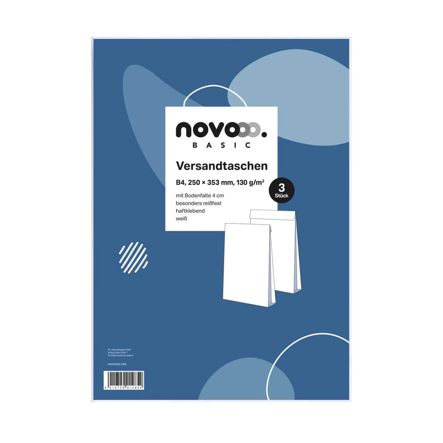 novooo Versandtasche mit Bodenfalte B4, 3 Stück