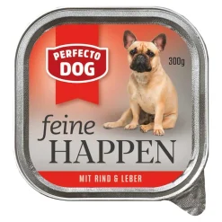 Perfecto Dog Feine Happen Hundefutter Aluschale Rind und Leber, 300 g