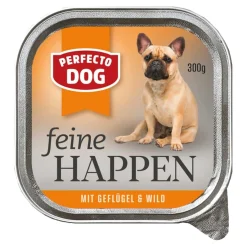 Perfecto Dog Feine Happen Hundefutter Aluschale Geflügel und Wild, 300 g