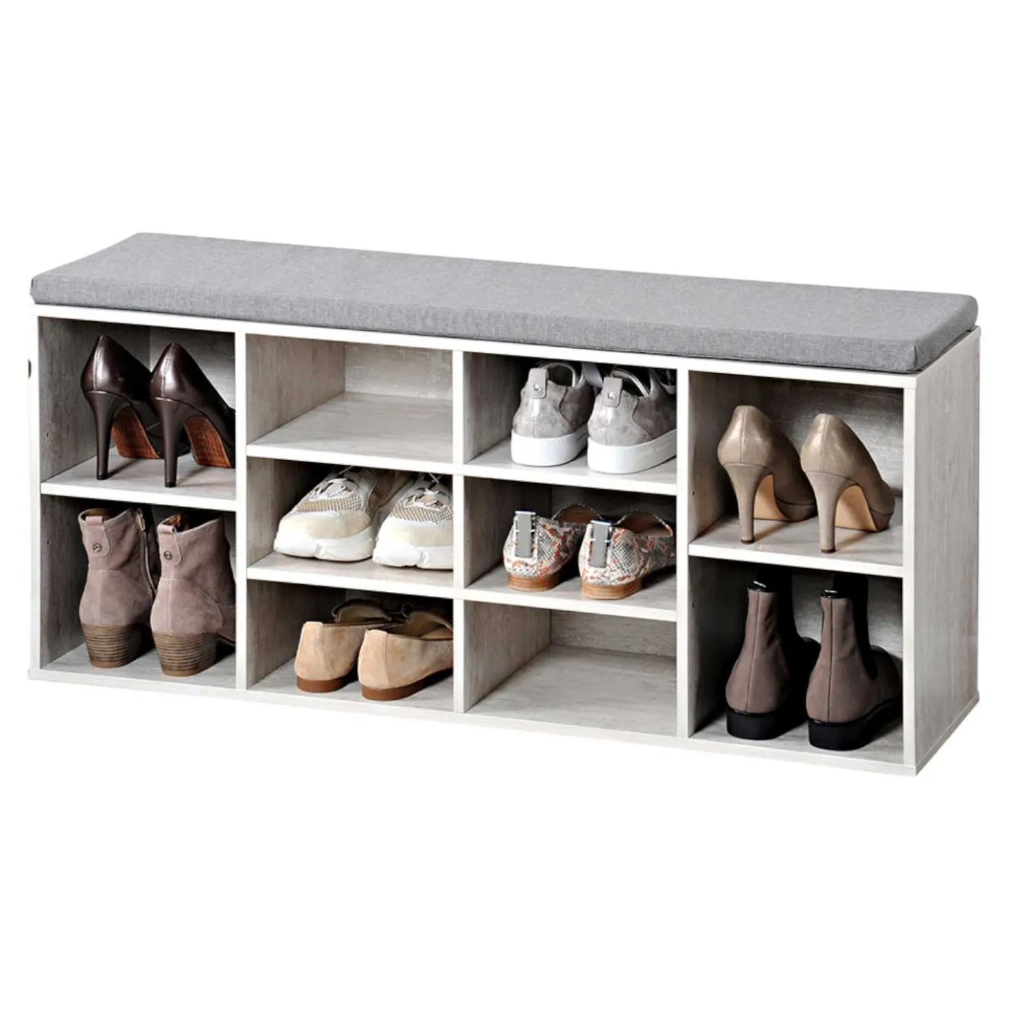Schuhschrank mit Sitzkissen, weiß