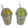 Trinkbecher mit Deckel und Strohhalm Fruchtdesign, 360 ml